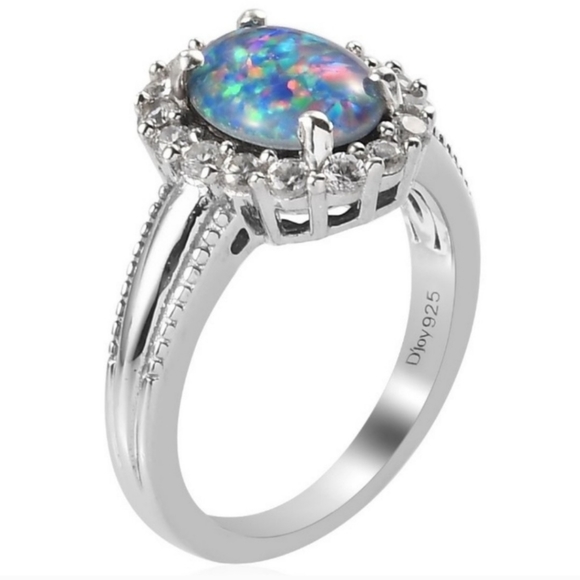 NEW Australian Boulder Opal Triplet & Zircon Halo Ring Size 5 - Picture 9 of 13